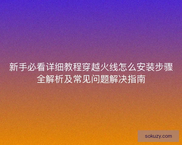 新手必看详细教程穿越火线怎么安装步骤全解析及常见问题解决指南